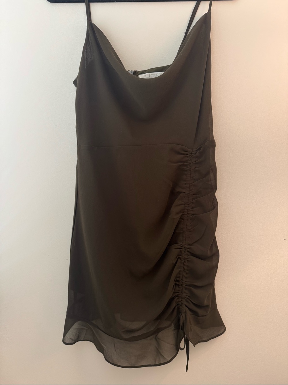 Sleek Olive Mini Dress with Adjustable Ruched Side - Picture 2 of 5